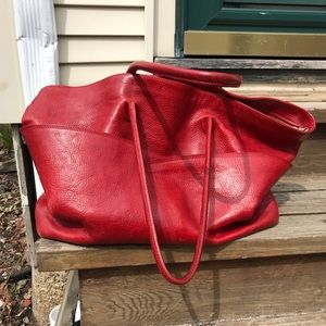 Red leather satchel